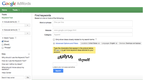 google adwords keyword tool