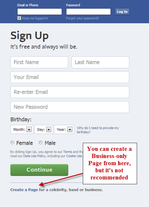 Sign up with Facebook