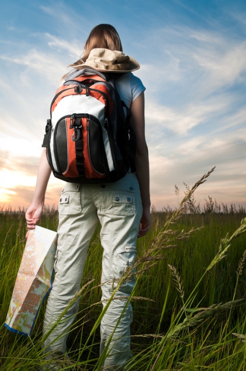 young woman with map