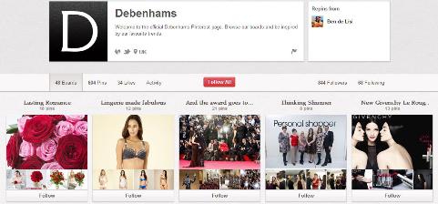 Debenhams Pinterest brand page