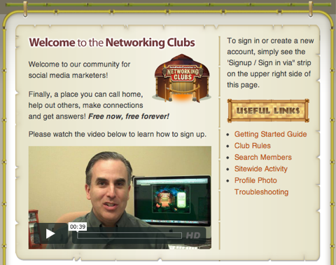 networking clubs welcome page