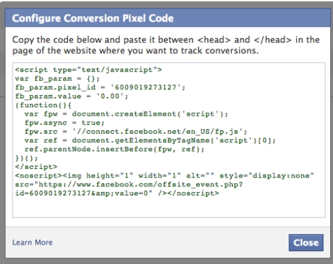 Add Facebook conversion pixel tracking – Cordial Knowledge Base