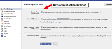 Facebook notification settings