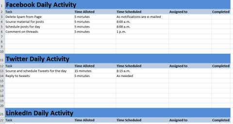 activity calendar