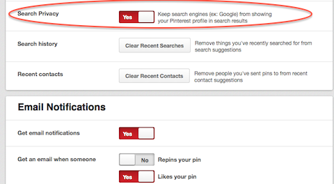 pinterest search privacy setting