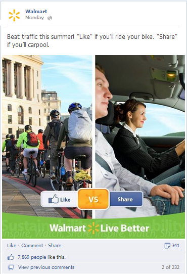 walmart asks for likes and shares