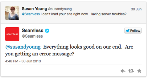 seamless tweet twitter customer service