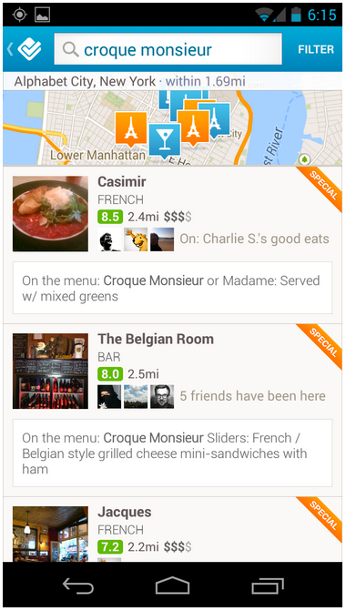 foursquare menu search