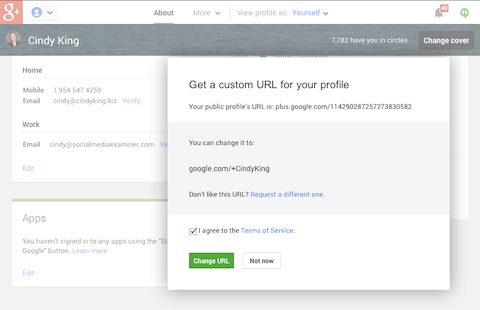 google plus custom url