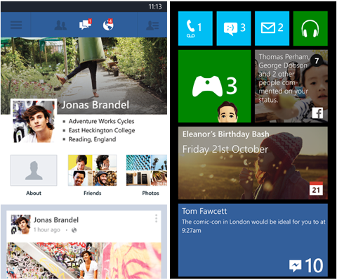 windows phone facebook app tiles