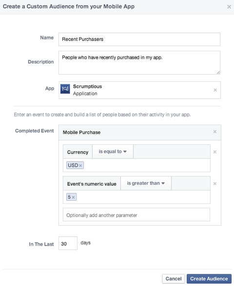 facebook custom audience mobile app