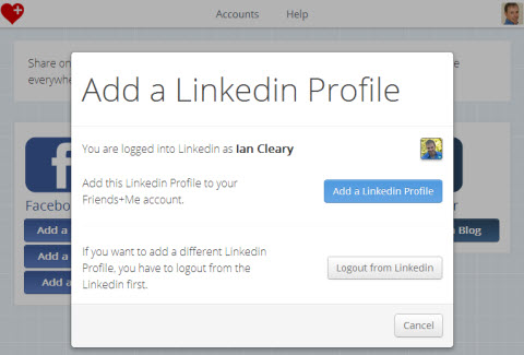 connecting linkedin to friends+me