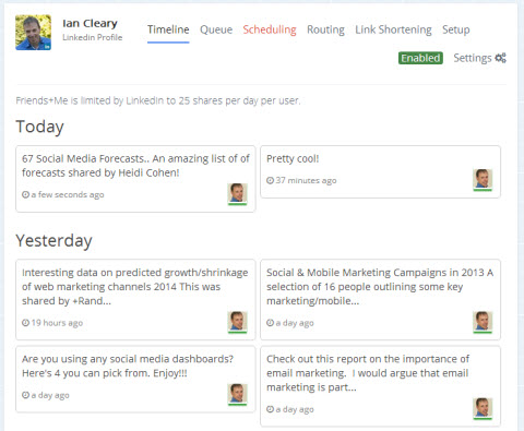 scheduling linkedin shares on friends+me