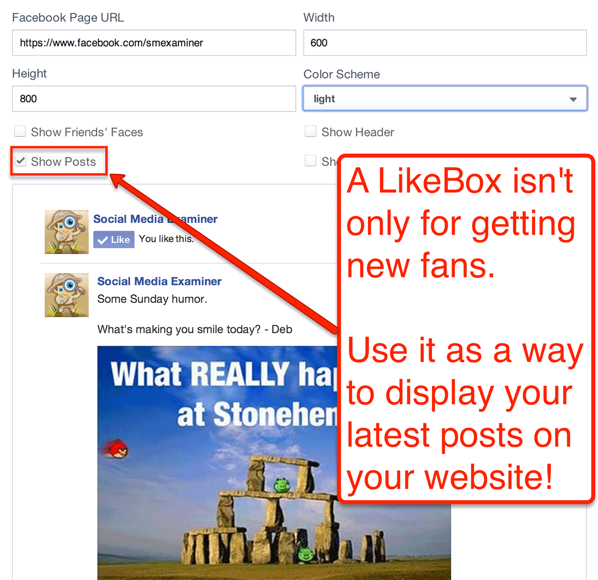 display latest posts in like box