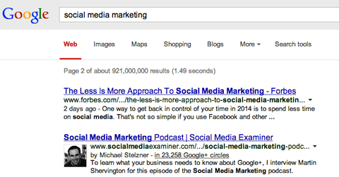 social media marketing search on google+