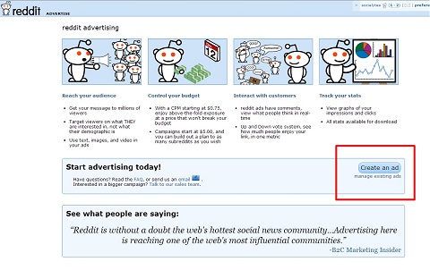 reddit advertising page