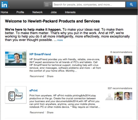 hp linkedin company page