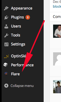 flare in wordpress dashboard