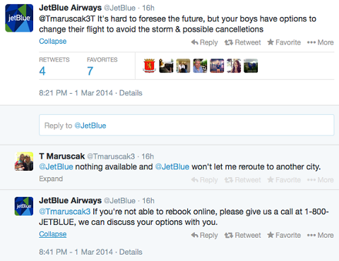 jetblue customer service tweet