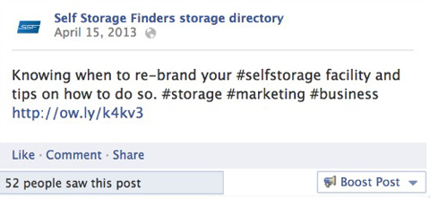 self storage finders facebook text update