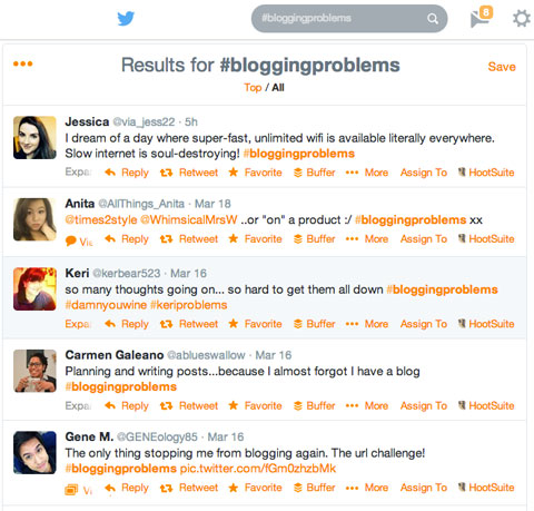 #bloggingproblems hashtag search in twitter