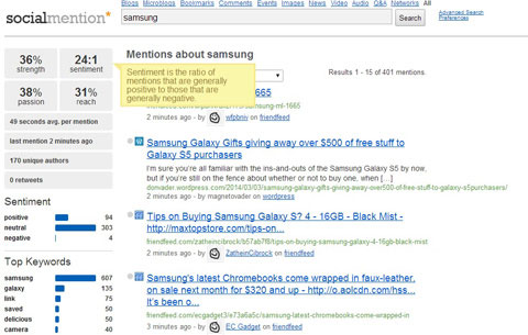 samsung social mention search