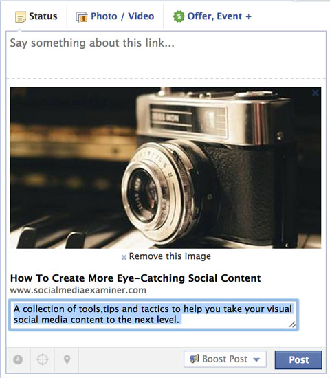 editing the description in a facebook link post