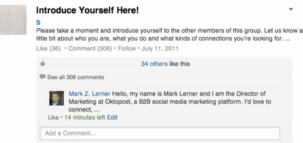 introducing yourself in a comment in a linkedin group