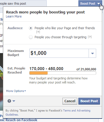 facebook boost target and budget options