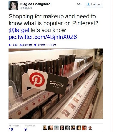 tweet of in-store pinterest tag in target