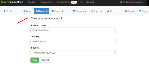 truesocialmetrics account set up