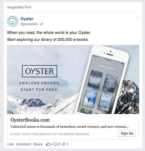 facebook newsfeed ad example