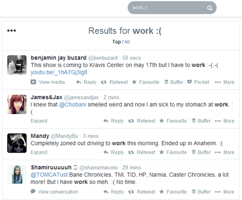 sentiment related twitter search results