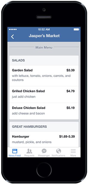 facebook restaurant menus