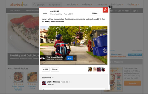 expanded google+ post ad from audi