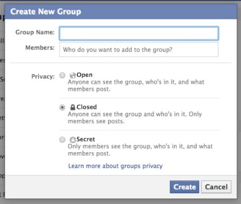 facebook group setup screen