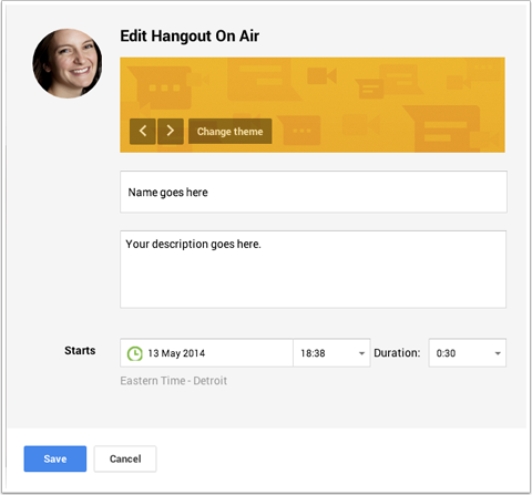 changing hangout on air theme