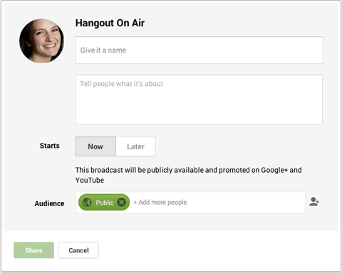 create a hangout on air