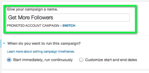 naming a new promoted account campaign