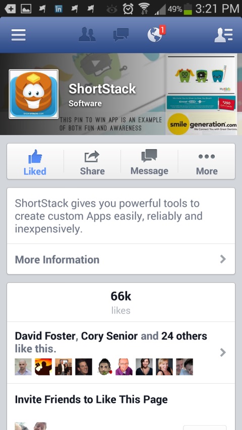 shortstack facebook page on mobile device