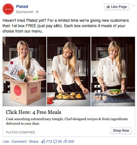 sponsored facebook update from plated