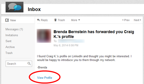 viewing a linkedin profile via inmail