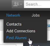 finding alumni on the networking dropdown