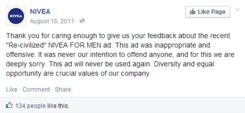 nivea apology facebook update