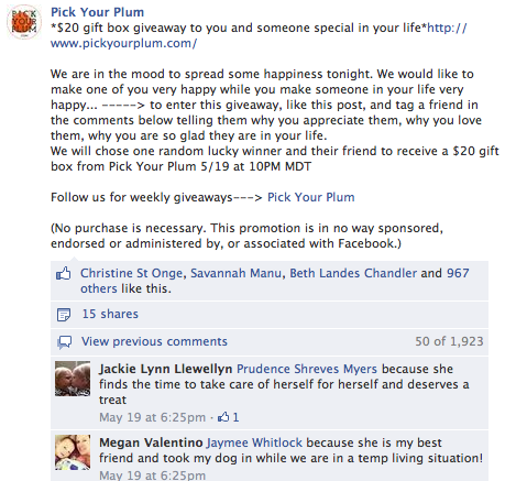 pick your plum facebook discount post