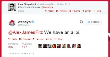 personalized reply from wendys on twitter