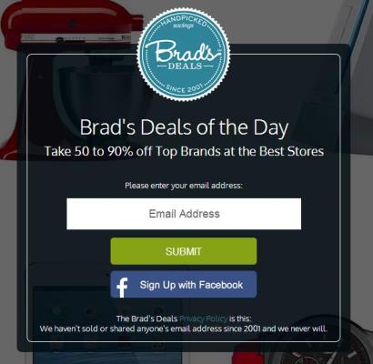 bradsdeals email signup form