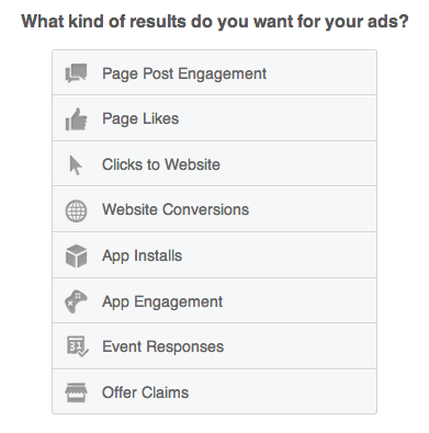 facebook ad goal options