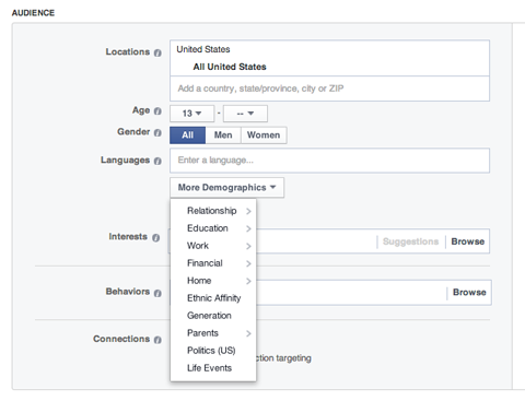 choosing a target audience on facebook