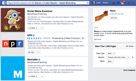 facebook graph search results